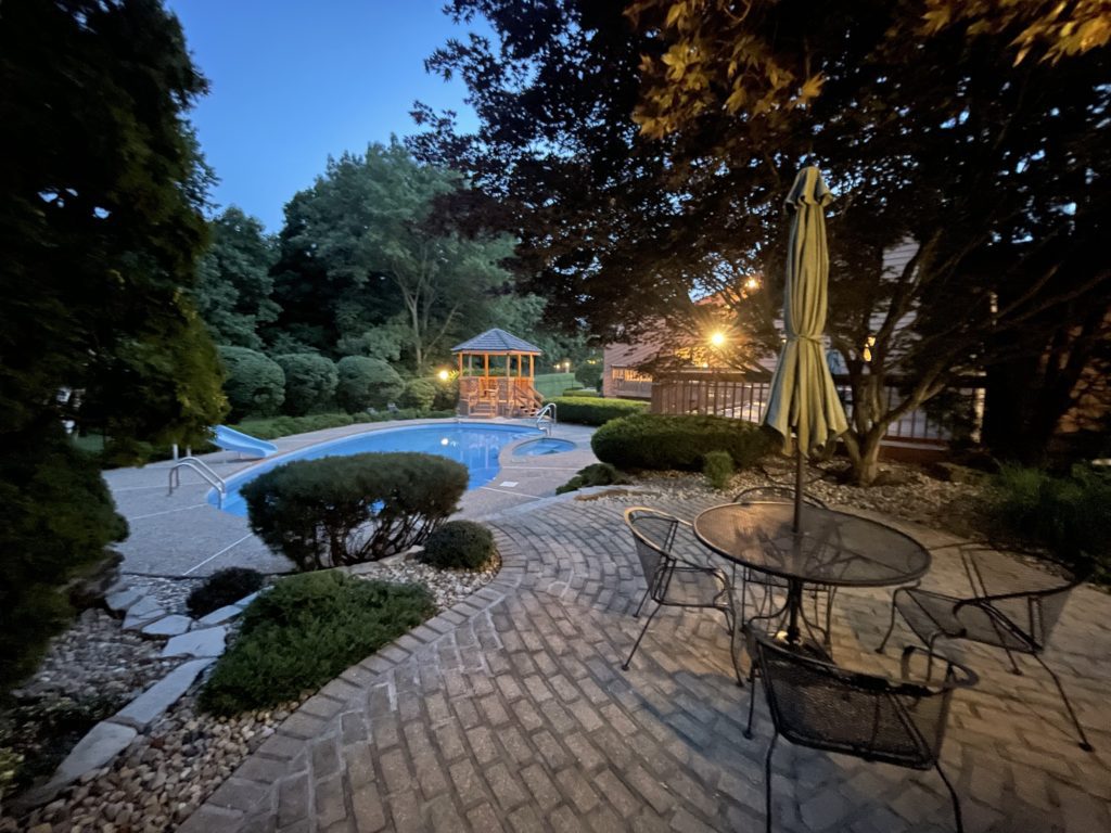 Twilight from one of the patios in the Water Garden